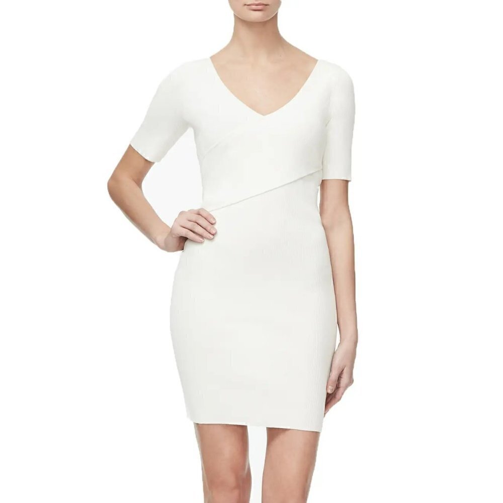 Good American Crisscross Bodice Body-Con Dress ribbed white mini new Small 1